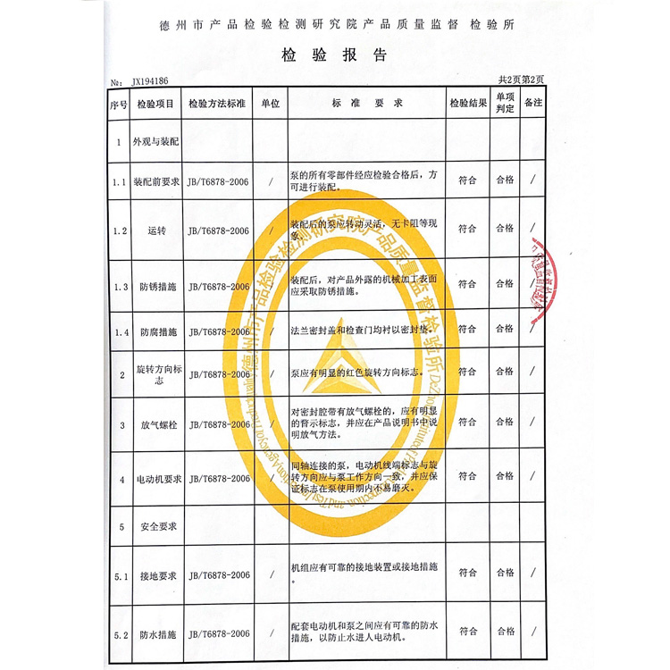 河北盛輝泵業(yè)有限公司管道離心泵檢驗(yàn)報(bào)告